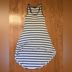 Cream and black striped high-low hem dress